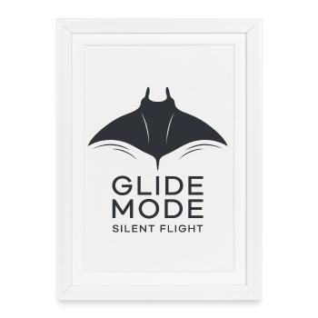 GLIDE MODE – minimalist manta ray silhouette - Framed poster (27 × 37 cm) - white - Front