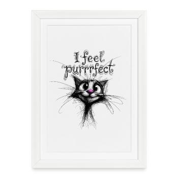 Je me sens parfaite – chat mignon - Affiche encadrée (27 × 37 cm) - blanc - Devant
