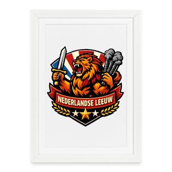 Lion hollandais avec épée et fumée - Affiche encadrée (27 × 37 cm) - blanc - Devant