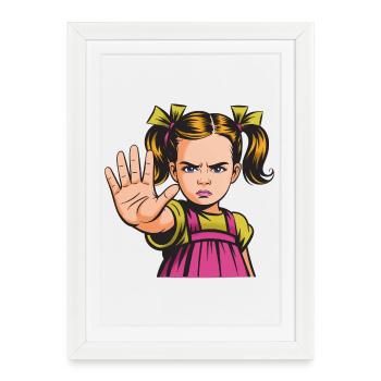 Arrêtez ! Dessin animé de la Fille en colère - Affiche encadrée (27 × 37 cm) - blanc - Devant