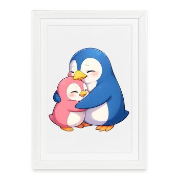 Câlins de manchots câlins - Affiche encadrée (27 × 37 cm) - blanc - Devant