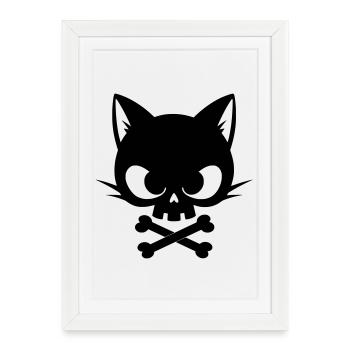 Crâne de chat avec os | Icône gothique mignonne - Affiche encadrée (27 × 37 cm) - blanc - Devant