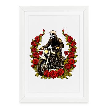 Roses squelette moto - Affiche encadrée (27 × 37 cm) - blanc - Devant