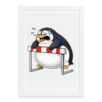Mignon, pengouin cartoon, drôle de barrière antisportive - Affiche encadrée (27 × 37 cm) - blanc - Devant
