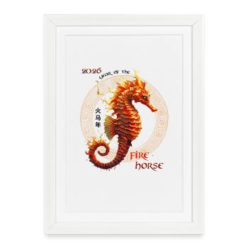Hippocampe de Feu 2026 – Année de bébé 2026 - Affiche encadrée (27 × 37 cm) - blanc - Devant