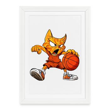 Basketball Cats - Cool Cat - Framed poster (27 × 37 cm) - white - Front