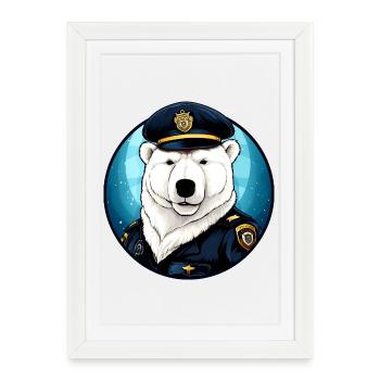 Policière Ours Polaire / Policier Polaire Ours Polaire - Affiche encadrée (27 × 37 cm) - blanc - Devant