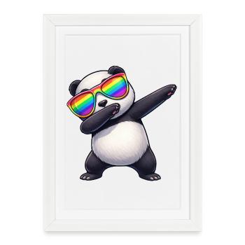 Dessin animé mignon, panda en train de faire du soleil, arc-en-ciel, cool - Affiche encadrée (27 × 37 cm) - blanc - Devant