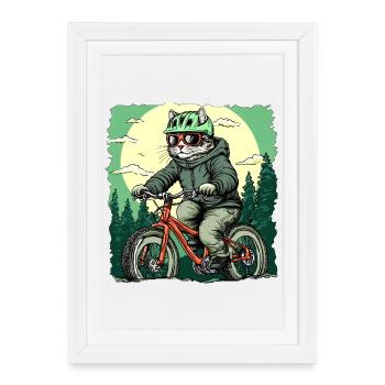 Chat motard / chaton Velo - Affiche encadrée (27 × 37 cm) - blanc - Devant