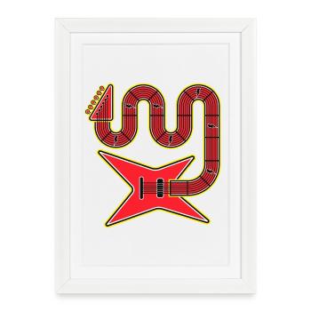 Guitare électrique Red Abstract Shape - Affiche encadrée (27 × 37 cm) - blanc - Devant