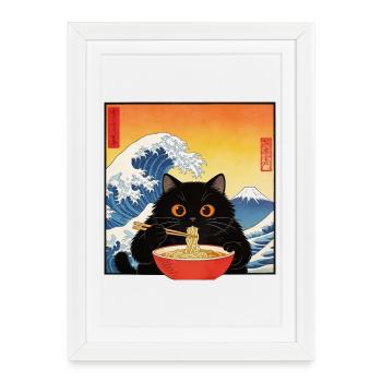 Cute Cat Ramen Noodles Japan Wave Gift Retra - Framed poster (27 × 37 cm) - white - Front