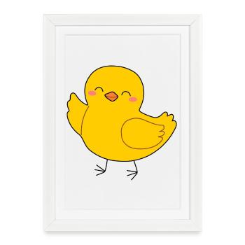 Dessin animé de la Poussin Jaune Joyeuse - Affiche encadrée (27 × 37 cm) - blanc - Devant