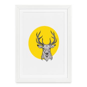 Tête de cerf dans le cercle jaune - Affiche encadrée (27 × 37 cm) - blanc - Devant