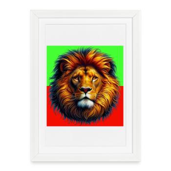 lion - Affiche encadrée (27 × 37 cm) - blanc - Devant