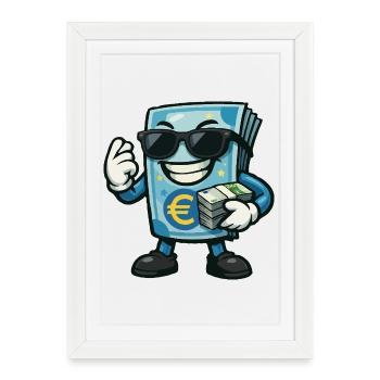 Euro Money avec lunettes de soleil - Affiche encadrée (27 × 37 cm) - blanc - Devant