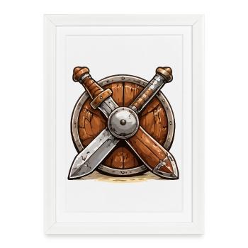 Bouclier et Épées Viking - Affiche encadrée (27 × 37 cm) - blanc - Devant