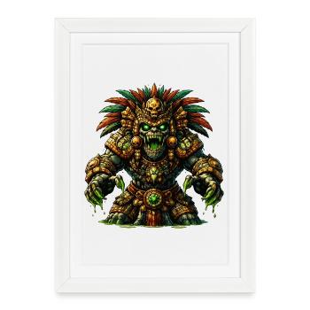 Guerrier Totem des Aztèques de la Jungle - Affiche encadrée (27 × 37 cm) - blanc - Devant
