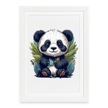 Le panda dans la forêt de feuilles - Affiche encadrée (27 × 37 cm) - blanc - Devant
