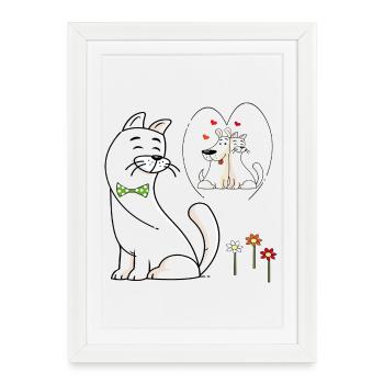 cat in love - Framed poster (27 × 37 cm) - white - Front