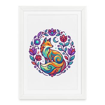 Colorful Fox Flowers Mandala Purple Girl Design - Framed poster (27 × 37 cm) - white - Front