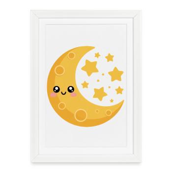 Moon and stars - Framed poster (27 × 37 cm) - white - Front