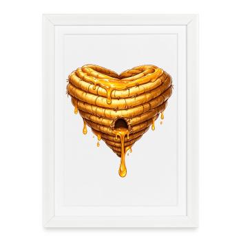 Ruche au cœur avec illustration au miel - Affiche encadrée (27 × 37 cm) - blanc - Devant