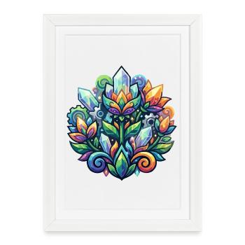 Fleurs magiques mécaniques en Mandala de cristal - Affiche encadrée (27 × 37 cm) - blanc - Devant