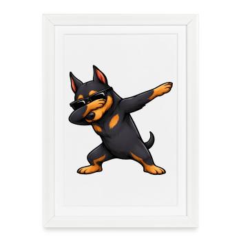 Doberman de taponage - Affiche encadrée (27 × 37 cm) - blanc - Devant