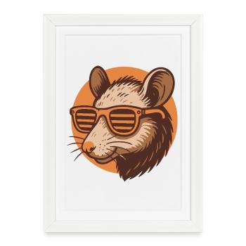 Rat avec des lunettes de soleil - Affiche encadrée (27 × 37 cm) - blanc - Devant
