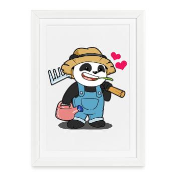 Panda jardinier au cœur : Motif de jardin mignon - Affiche encadrée (27 × 37 cm) - blanc - Devant