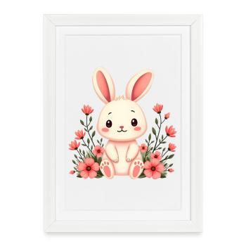 Kaninche aux fleurs - Affiche encadrée (27 × 37 cm) - blanc - Devant