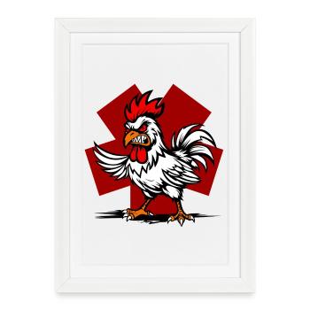 Cartoon rooster on red background - Framed poster (27 × 37 cm) - white - Front