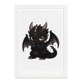 Black Dragon Chibi with Wings - Framed poster (27 × 37 cm) - white - Front
