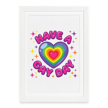 Mois de la Fierté LGBTQ - Passez une journée gay - Affiche encadrée (27 × 37 cm) - blanc - Devant