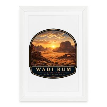 Wadi Rum Jordan Coucher de soleil vintage - Affiche encadrée (27 × 37 cm) - blanc - Devant
