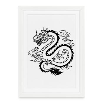 Dragon chinois - Affiche encadrée (27 × 37 cm) - blanc - Devant