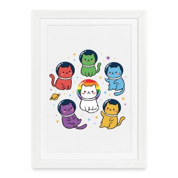 Mois de la fierté LGBT - Rainbow Space Cats - Affiche encadrée (27 × 37 cm) - blanc - Devant