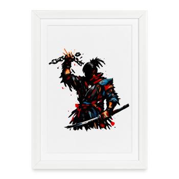 Red Samurai in a frenzy of color - Framed poster (27 × 37 cm) - white - Front