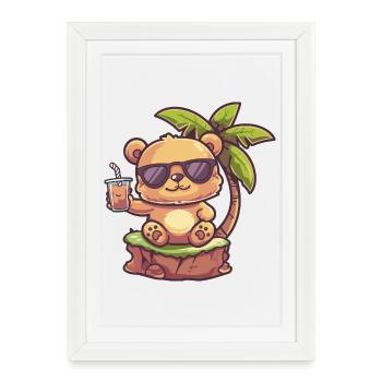 Bear Summer Palm Tree - Framed poster (27 × 37 cm) - white - Front