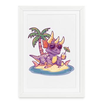 Dinosaure tricératops été - Affiche encadrée (27 × 37 cm) - blanc - Devant