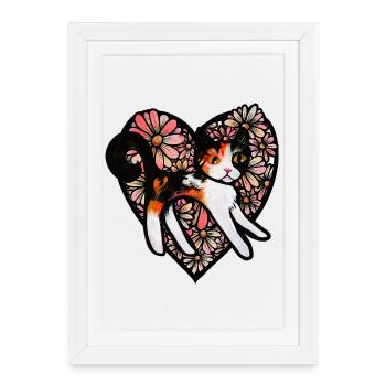 Calico Cat in Flower Heart - Framed poster (27 × 37 cm) - white - Front