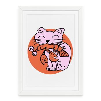 Le chat mange le cancer - Affiche encadrée (27 × 37 cm) - blanc - Devant
