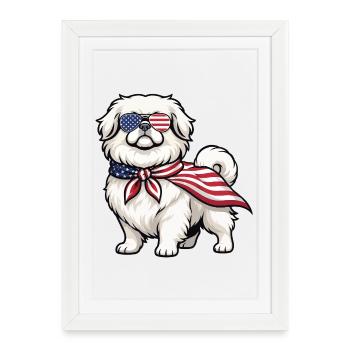 Pékinois patriotique - Chien Peke, Maman, Papa, Chien de compagnie - Affiche encadrée (27 × 37 cm) - blanc - Devant