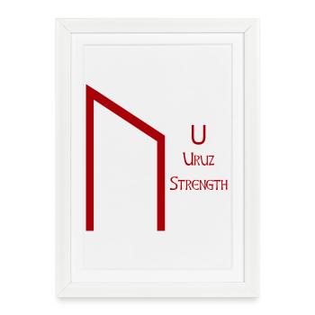 Uruz Rune Complete Red – Viking Futhark Norse - Affiche encadrée (27 × 37 cm) - blanc - Devant