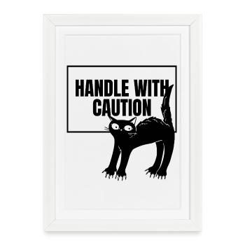 T-shirt de prudence pour chat - Affiche encadrée (27 × 37 cm) - blanc - Devant