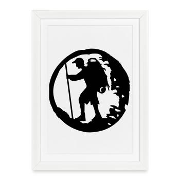 A hiker with backpack and trekking pole - Framed poster (27 × 37 cm) - white - Front
