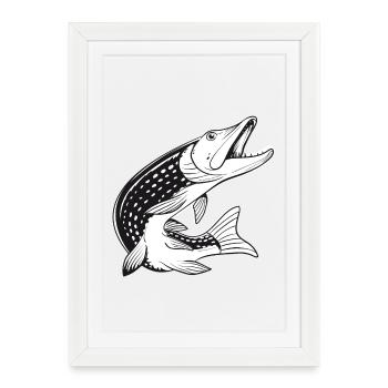Brochet - Pêche - Pêche - Pêcheurs - Affiche encadrée (27 × 37 cm) - blanc - Devant