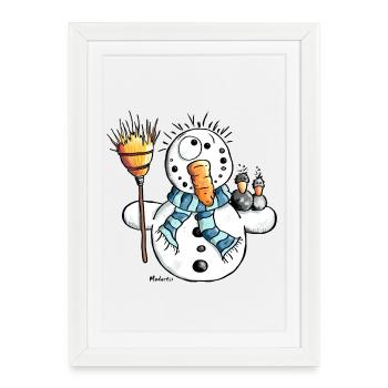 Drôle Bonhomme De Neige - Affiche encadrée (27 × 37 cm) - blanc - Devant