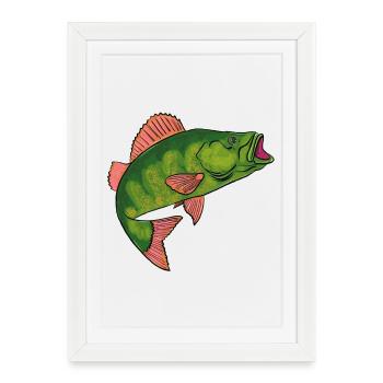 Poisson vert aux nageoires roses - Affiche encadrée (27 × 37 cm) - blanc - Devant