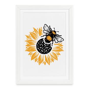 Honey Bee Sunflower Nature Design - Framed poster (27 × 37 cm) - white - Front